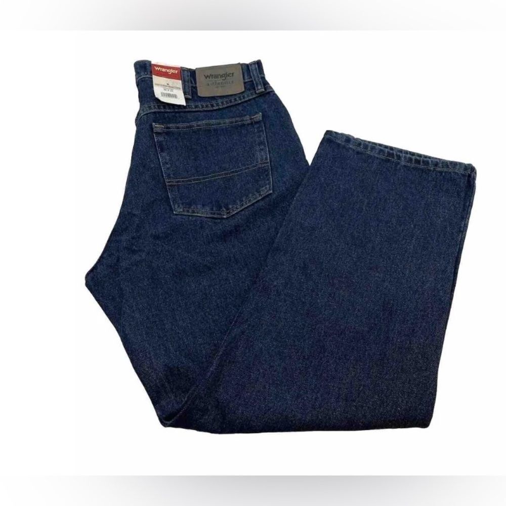 NWT Wrangler‎ Authentics Mens 5-Pocket Relaxed Fit Cotton Jean Dark 3& W x 36L